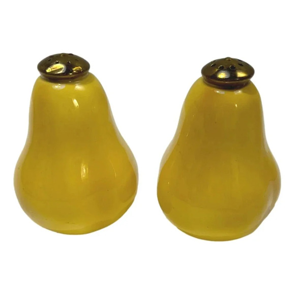 Vintage Salt Pepper Yellow  Pears Ceramic Metal Tops Japan 1950s - Picture 4 of 7